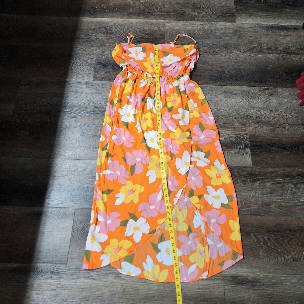 Emily Wonder Orange Floral Faux Wrap Dress, Size Large, Style#D10370, NWOT - Picture 15 of 16